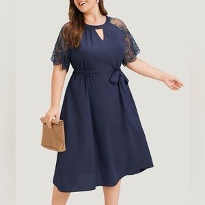 Elegant Navy Lace Sleeve Dress